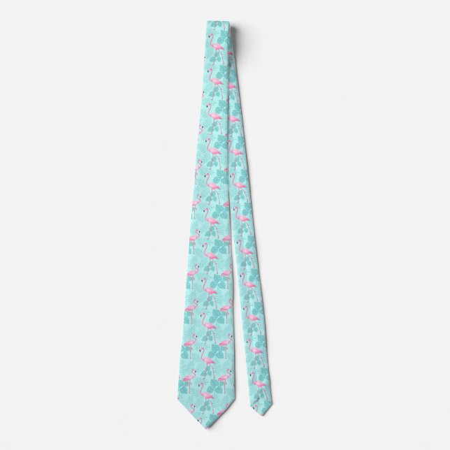 Cravate Flamant rose vintage bleu clair (Devant)