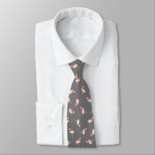 Cravate Flamants roses de Père Noël Festif Motif gris fo
