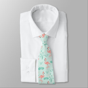 Cravate Flamants roses Vert rose Oiseaux tropicaux Hommes