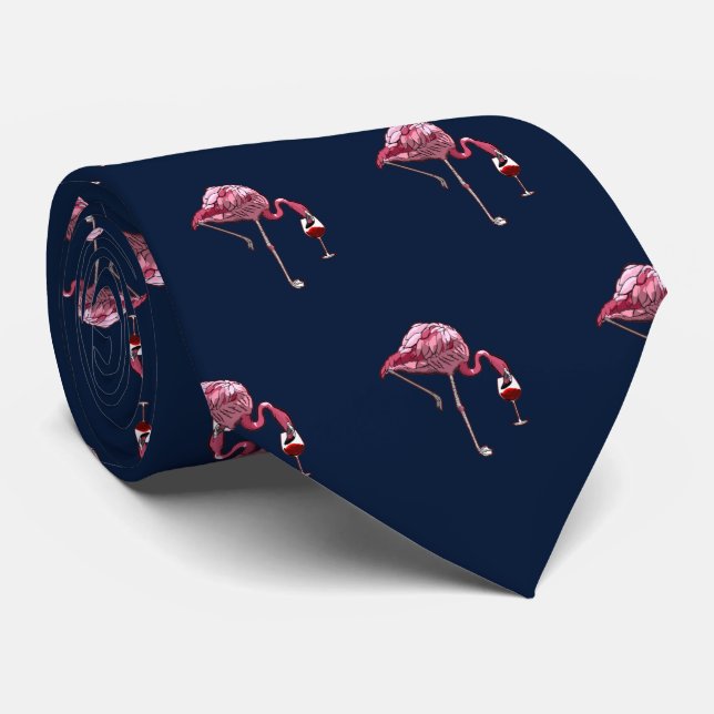 Cravate Flamingo rose Motif Vin Boisson Cute (Roulé)