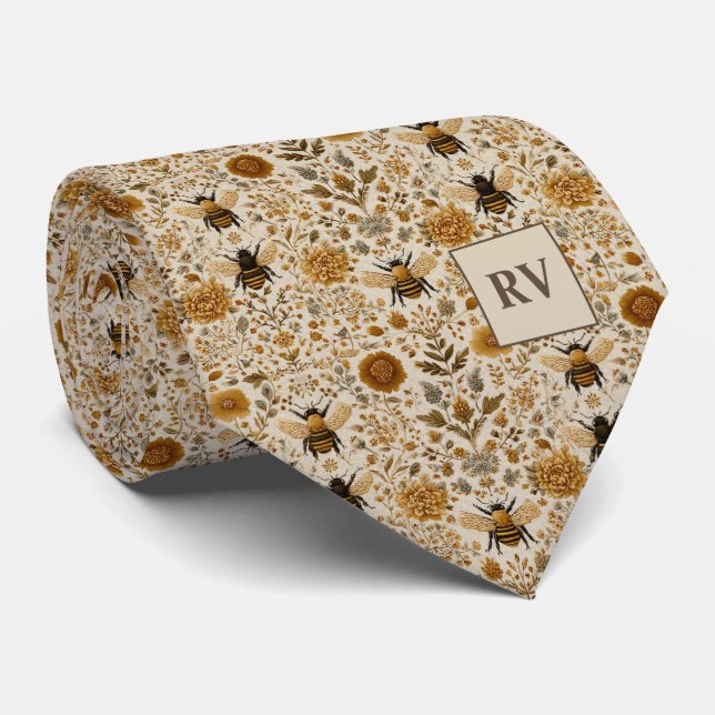 Cravate Fleur d'automne Abeille Personnalisée (Roulé)