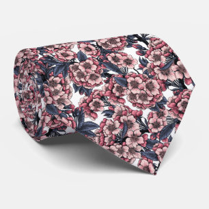Cravate Fleur de cerisier rose et bleu