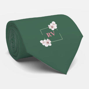 Cravate Fleur de cerisiers sauvages Monogrammes verts