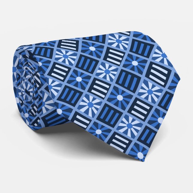 Cravate Fleur de diamant géométrique Royal Blue Deux côtés (Roulé)