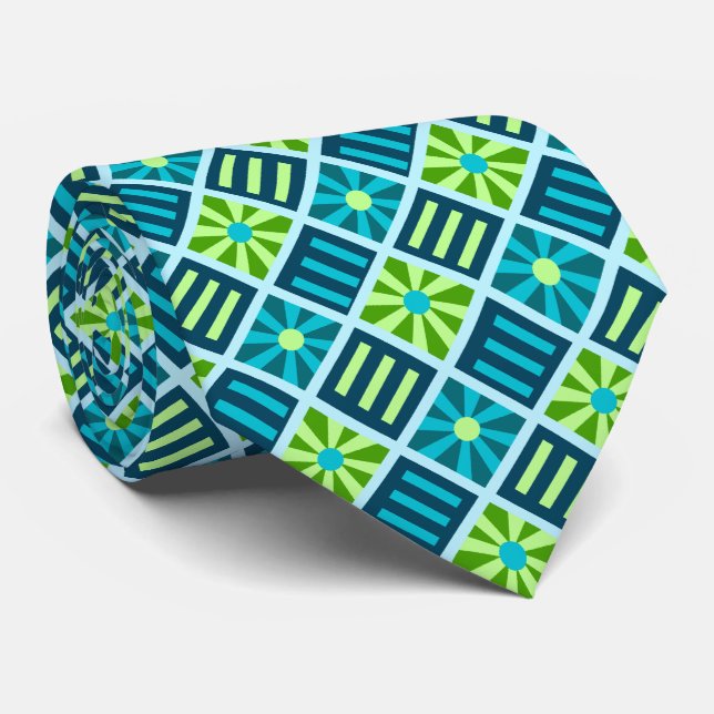Cravate Fleur de diamant Géométrique Turquoise & Lime à de (Roulé)