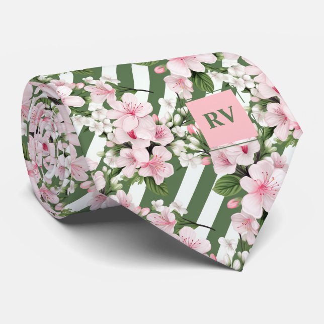 Cravate Fleur de fleurs de cerisiers monogrammes (Roulé)