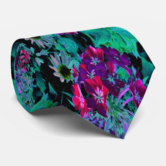 Cravate Fleur de jardin rouge, violet et rose (Roulé)