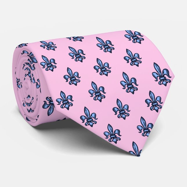 Cravate Fleur de lis Heraldique rose à deux côtés (Roulé)