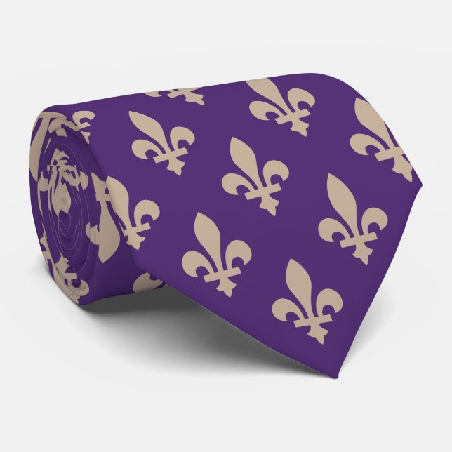 Cravate Fleur de Lis Motif, Royal French Creative on Purpl (Roulé)