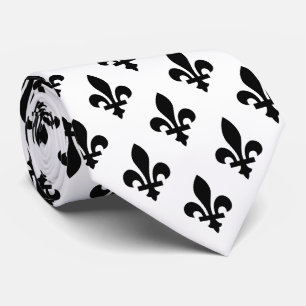 Cravate Fleur de Lis Motif, Royal French, Noir sur Blanc
