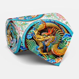 Cravate fleur de lotus de la peinture de dragon Cool chino