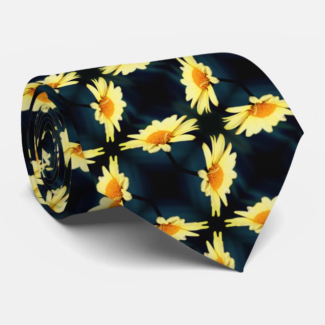 Cravate Fleur de marguerite jaune gros Motif (Roulé)