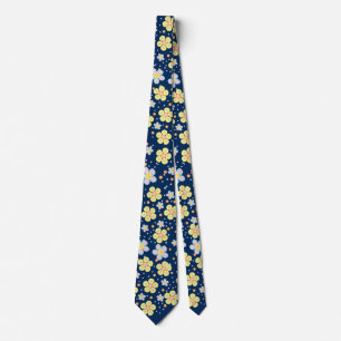 Cravate Fleur de marguerites. Jaune et rose D Bleu BG