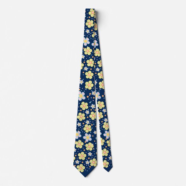 Cravate Fleur de marguerites. Jaune et rose D Bleu BG (Devant)