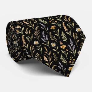 Cravate Fleur de Prairie Sauvage Bohème Noire