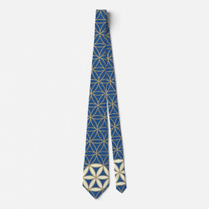 Cravate Fleur de vie - motif sans soudure - beige bleu