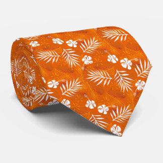 Cravate Fleur d'Hibiscus d'Hawaï Feuille de Palmier Tropic