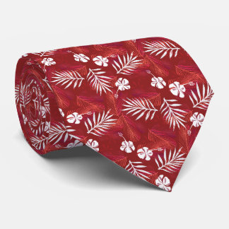 Cravate Fleur d'Hibiscus Hawaïen Feuille de Palmier Tropic