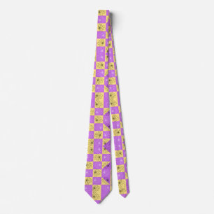 Cravate Fleur dorée violette motif à carreaux sans couture