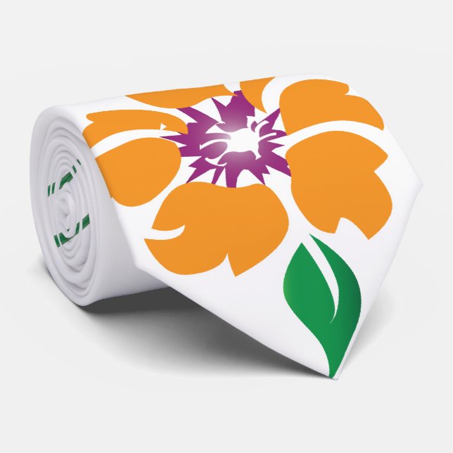 Cravate Fleur et feuille orange Abstraits (Roulé)