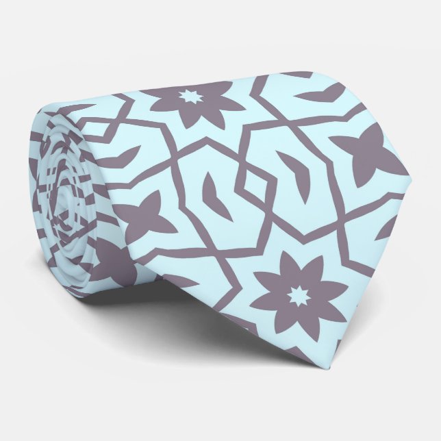 Cravate Fleur étoile en gris sur bleu pâle (Roulé)