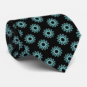 Cravate Fleur géométrique 01 - Bleu glacé sur noir