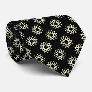 Cravate Fleur géométrique 01 - Jaune pâle sur Noir