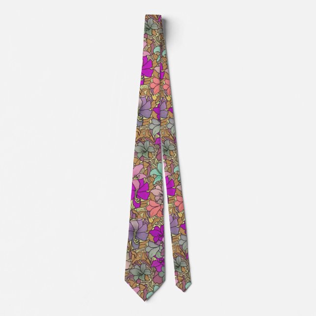 Cravate Fleur Jardin Lavande Turquoise motif floral (Devant)