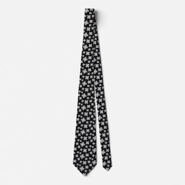Cravate Fleur noire et blanche Motif florale agréable (Devant)