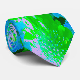 Cravate Fleur rétro Abstraite en Lavande et Lime Green