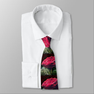 Cravate Fleur Rouge Rose Vert Black Art Floral Fleurs