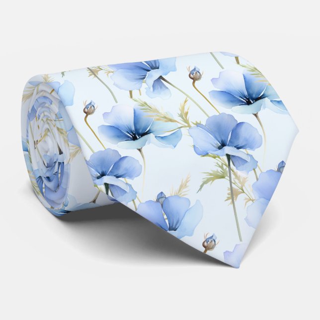 Cravate Fleur sauvage bleu clair (Roulé)