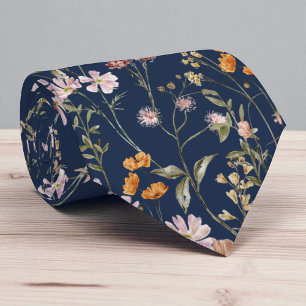 Cravate Fleur sauvage bleu marine Fleurs de jardin prés de