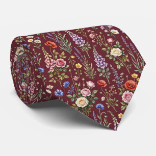 Cravate Fleur sauvage fausse soie Gentleman jardin angla