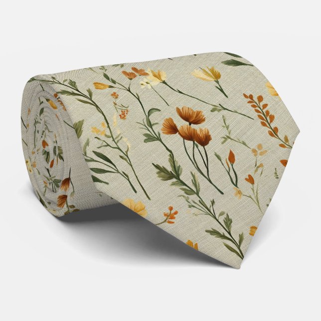 Cravate Fleur sauvage Sage & Terracotta Boho Mariage (Roulé)