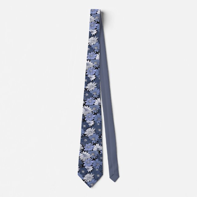 Cravate Fleurs à pointes bleu gris élégant et inhabituel (Devant)