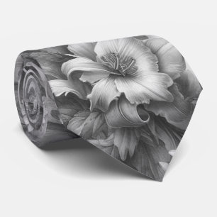 Cravate Fleurs Antiques Noir & Blanc Parfaites