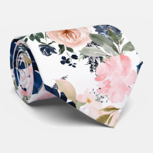 Cravate Fleurs aquarelle PixDezines Bleu marine Rose