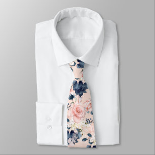 Cravate Fleurs aquarelle rose saumon et bleu glace de PixD