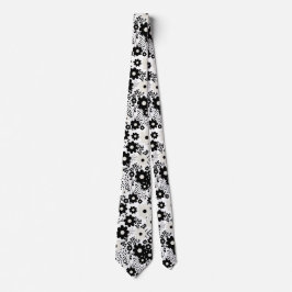 Cravate Fleurs beige et noire