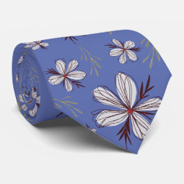 CRAVATE FLEURS BLANCHES, ARRIÈRE - PLAN BLEU