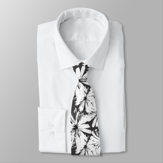 Cravate Fleurs blanches sur gris foncé (Attaché)