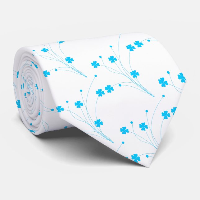 Cravate Fleurs Bleues Ciel Lumineux, Petite Impression Flo (Roulé)