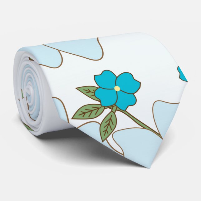 Cravate Fleurs Bleues, Fleurs Violettes, Motif Floral (Roulé)