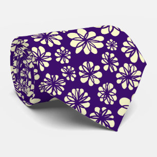 Cravate Fleurs - Crème sur violet profond