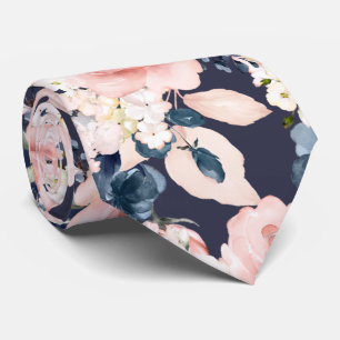 Cravate Fleurs d'aquarelle Fard Navy Roses Fond DIY