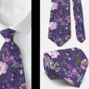 Cravate Fleurs d'Aquarelle Florale Blanche Lavande Violett
