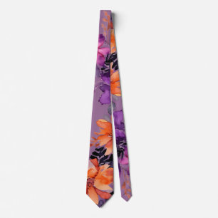 Cravate Fleurs d'automne audacieuses aquarelle lily floral