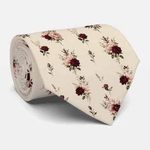 Cravate Fleurs de Bourgogne lunatique et Rose carmin