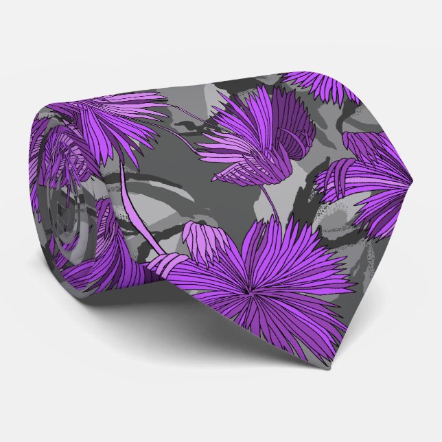 Cravate Fleurs de Camo Gris Floral Imprimé recto verso (Roulé)
